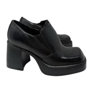 Vintage 90s Candie's Black Leather Square Toe Platform Ankle Boot sz 6 RARE